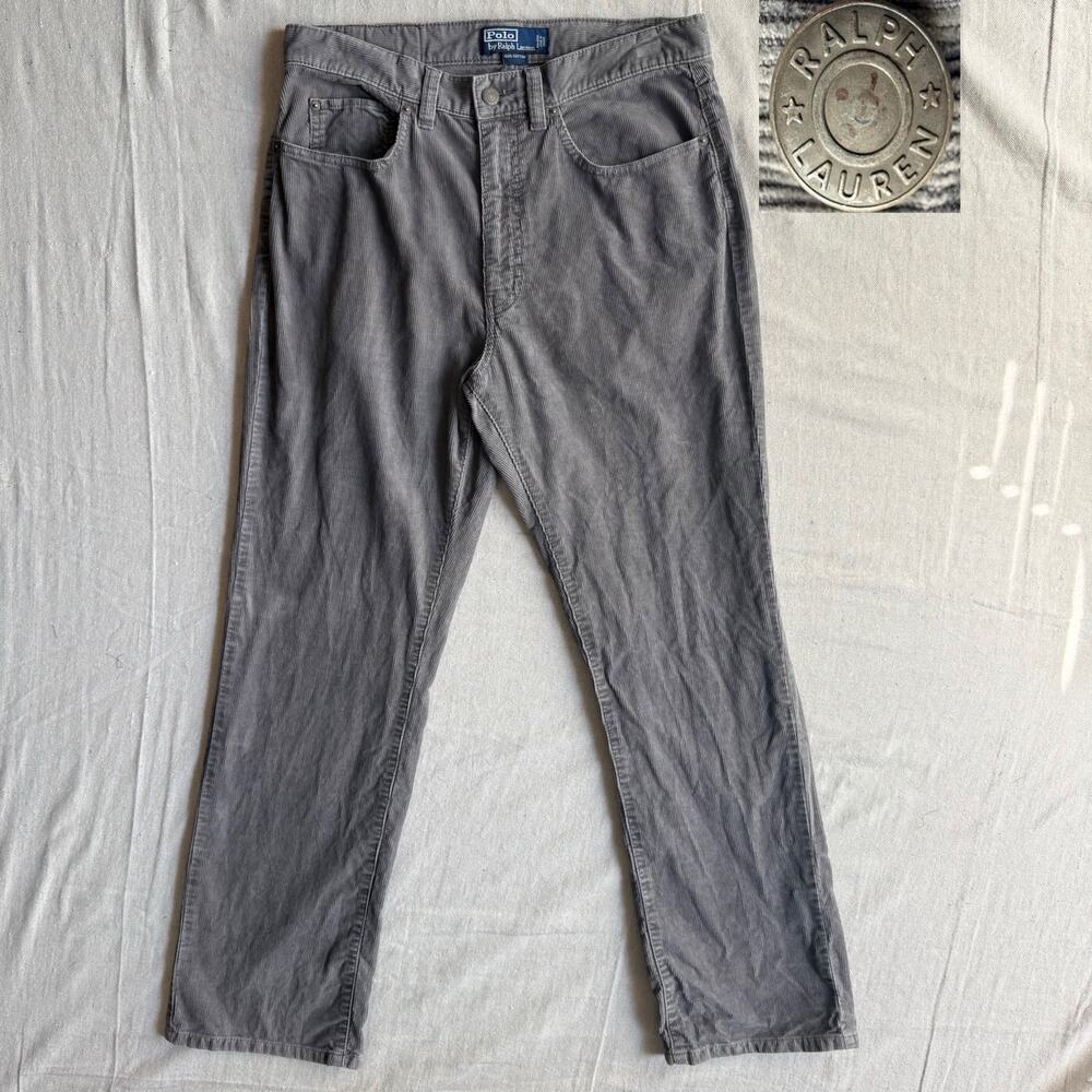 Vintage Polo Ralph Lauren Pants Men's 32X30 Gray Corduroy 5-Pocket Straight